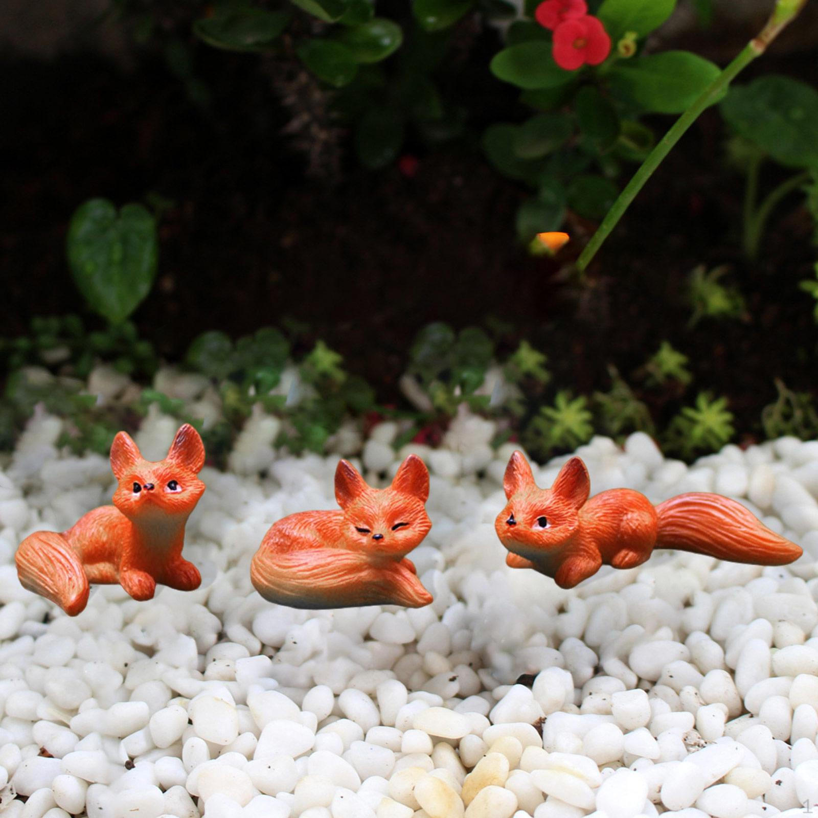 

3 Pack Garden Fox Miniature Statues for Lawn Decor Resin Sculptures белый