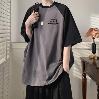 Camisetas de Verano de Colores Contrastantes Casual Estampado de Letras Ropa para Hombre Moda Retro Americana Patchwork Pulóveres Versátiles Nuevos