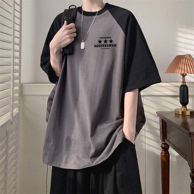 

Летние футболки контрастных цветов, повседневные с принтом букв, мужская одежда, американская ретро-мода, пэчворк, универсальные пуловеры, новинка XXXL темно серый