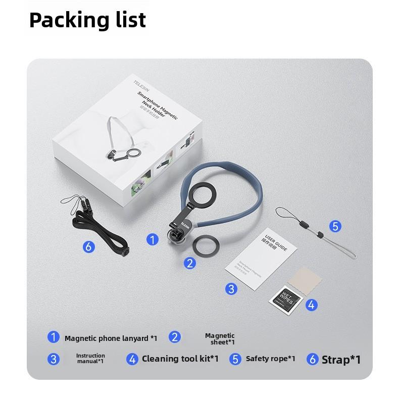 

Magnetic Neck Phone Holder For Live Streaming Silicone Design Universal Use синій