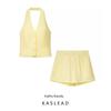 Kaslead New Arrival Women's Clothing Fashion Style Fashion V Neck Sleeveless Halter Vest Shorts Two-piece Set