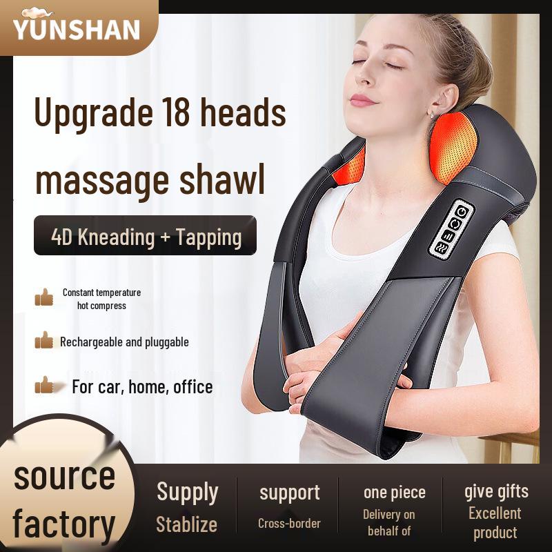 Portable Neck and Lumbar Heated Kneading Massager for Home and Car