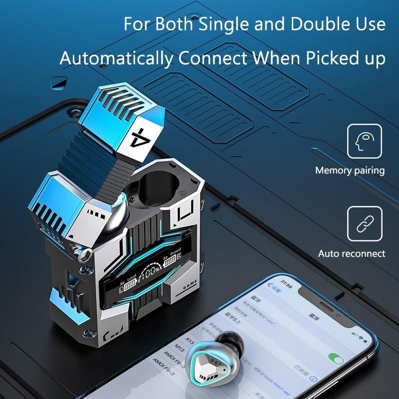 NOVÁ herní sluchátka True Wireless Stereo hudební sluchátka s nízkou latencí, potlačením hluku, dotykovým ovládáním, sportovní sluchátka s nabíjecím pouzdrem 2000mAh