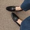 Krazing Pot Sheepskin Round Toe Thick Med Heels Spring Shoes Slip On Big Size 42 Metal Flowers Women Pleated Pumps