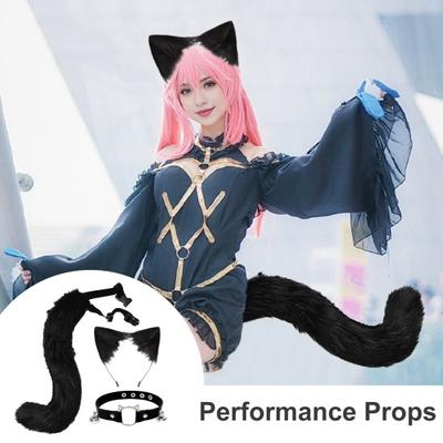 1 zestaw Cosplay Fałszywy Ogon Lisa Obroża Zestaw Miękki Fuzzy Plusz Regulowany