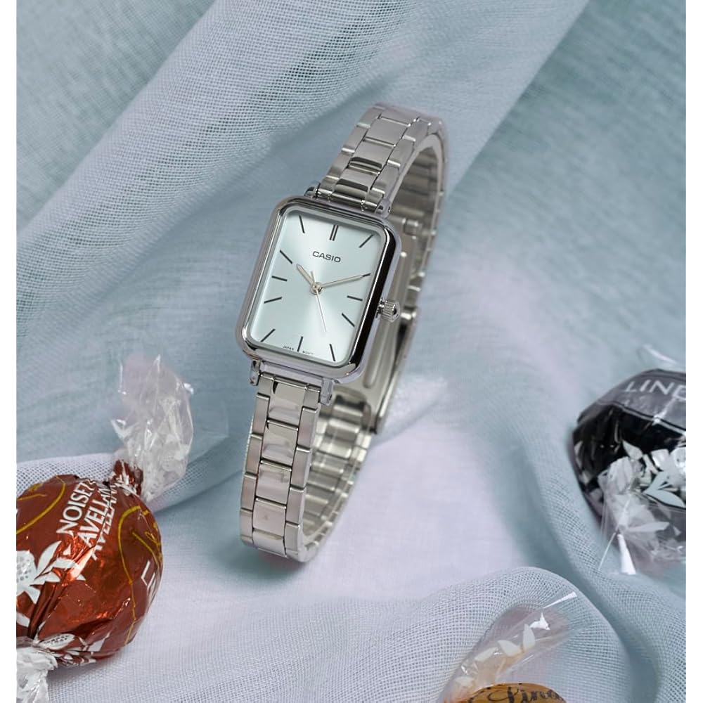 Casio LTP-V009D-2E Women's Rectangular Stainless Steel Dress Watch Blue Dial Casual Black