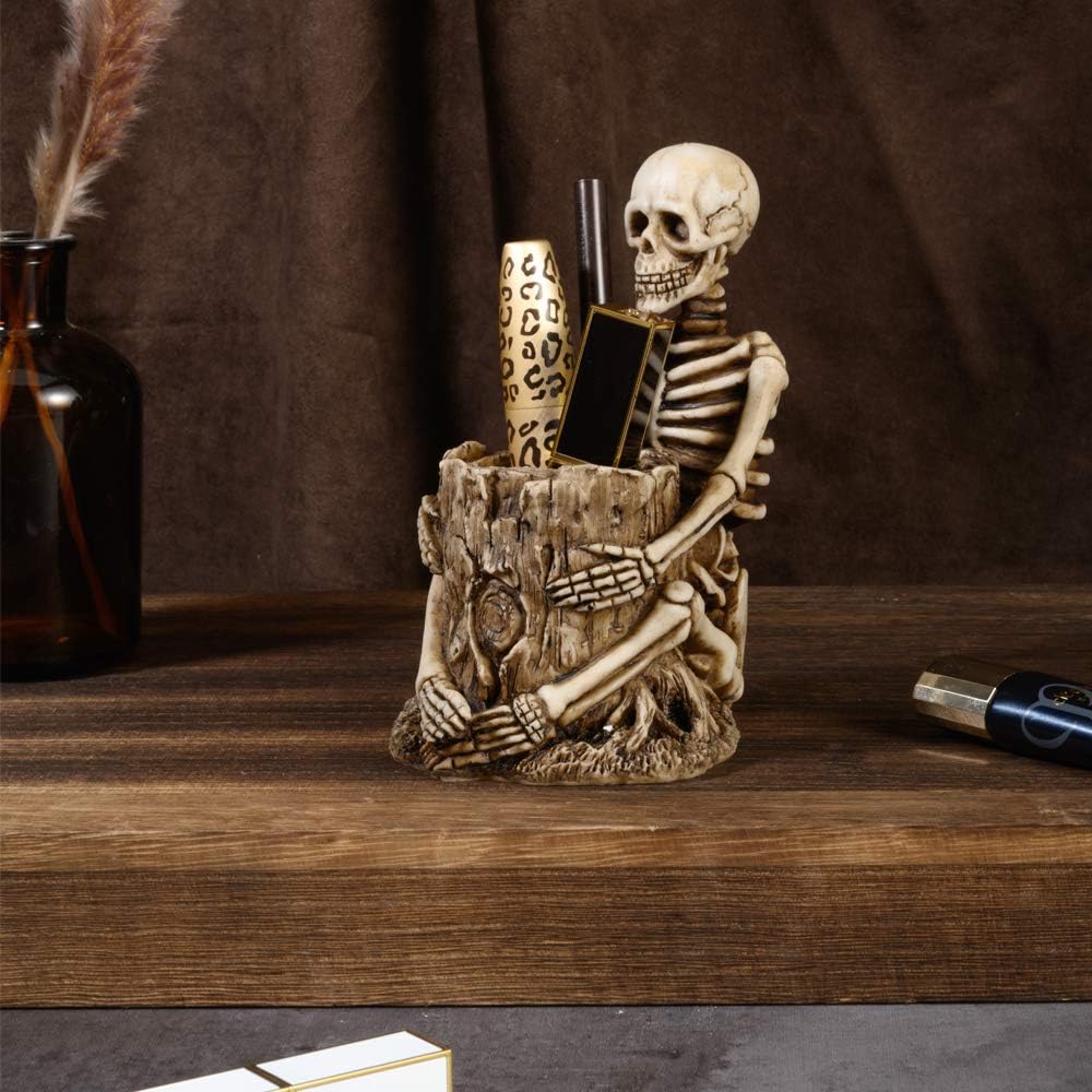 Arola Skull Pen Holder Skeleton Key Holder Makeup Brush Holder Home Office Desk Supplies Organizer Accessory