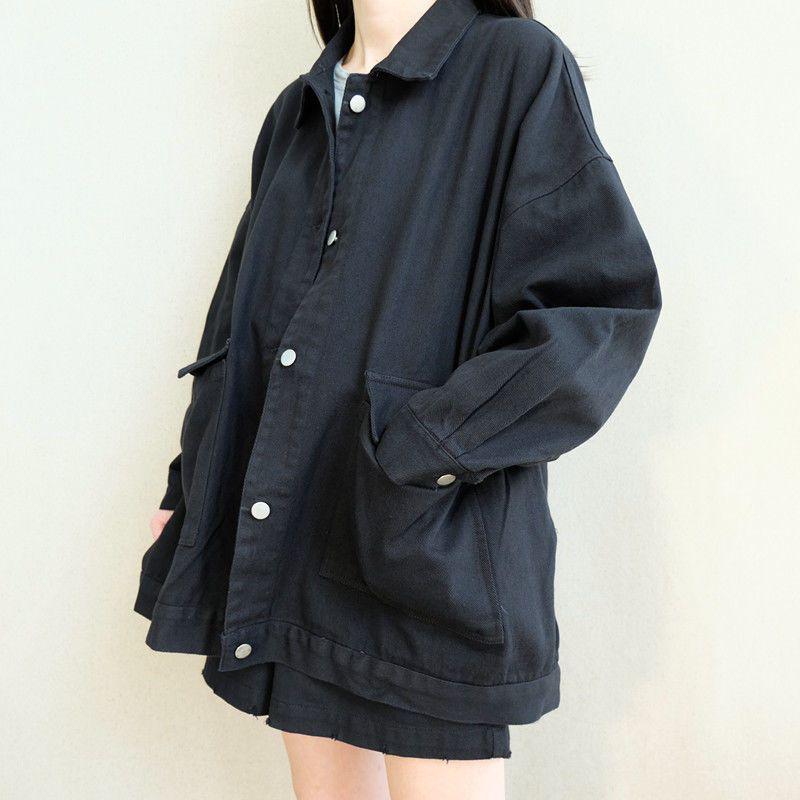 

Korean Style Retro Casual Loose BF Windbreaker Jacket for Autumn and Winter XL чёрный