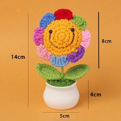 1 Piece Creative Artificial Flowers Cute Crochet Sunflower Pots Knitted Flower Graduation Flower Car Home Decoration Gift