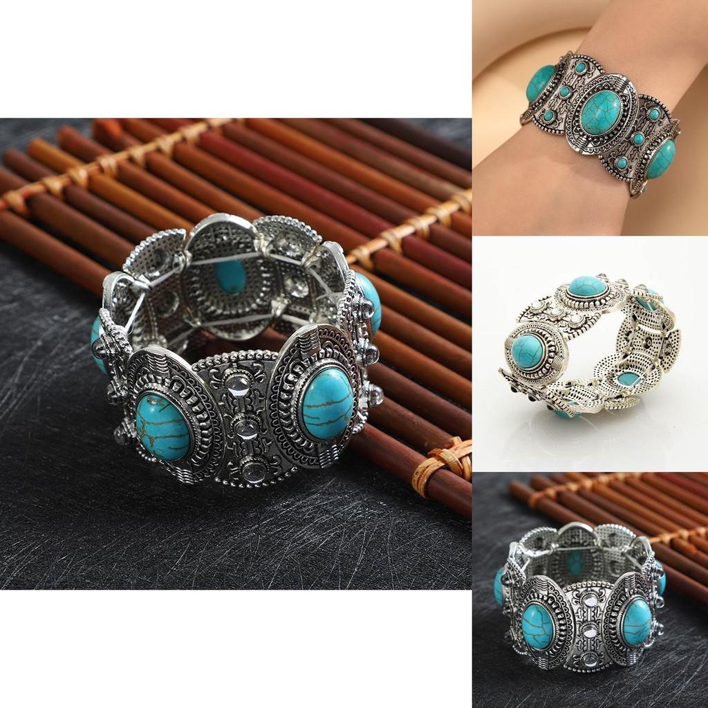 Vintage Turquoise Bracelets Jewelry Set For Female Boho Style Fashion Gift