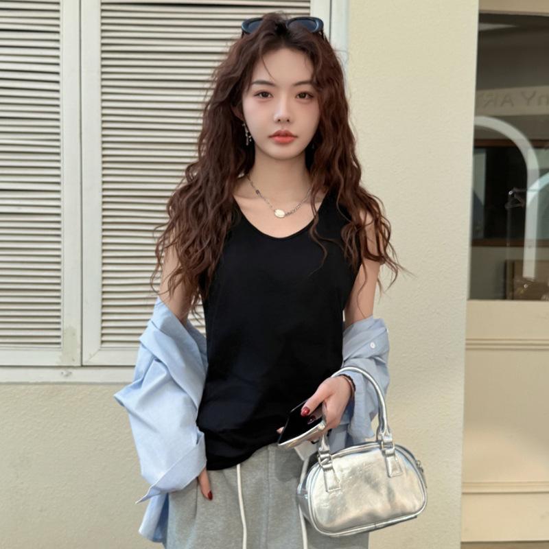 

Топ без рукавов, Жилет, Универсальные и Тонкие Бретели для Женской Летней Новой Модели, Внутри и Снаружи, Корейский S чёрный