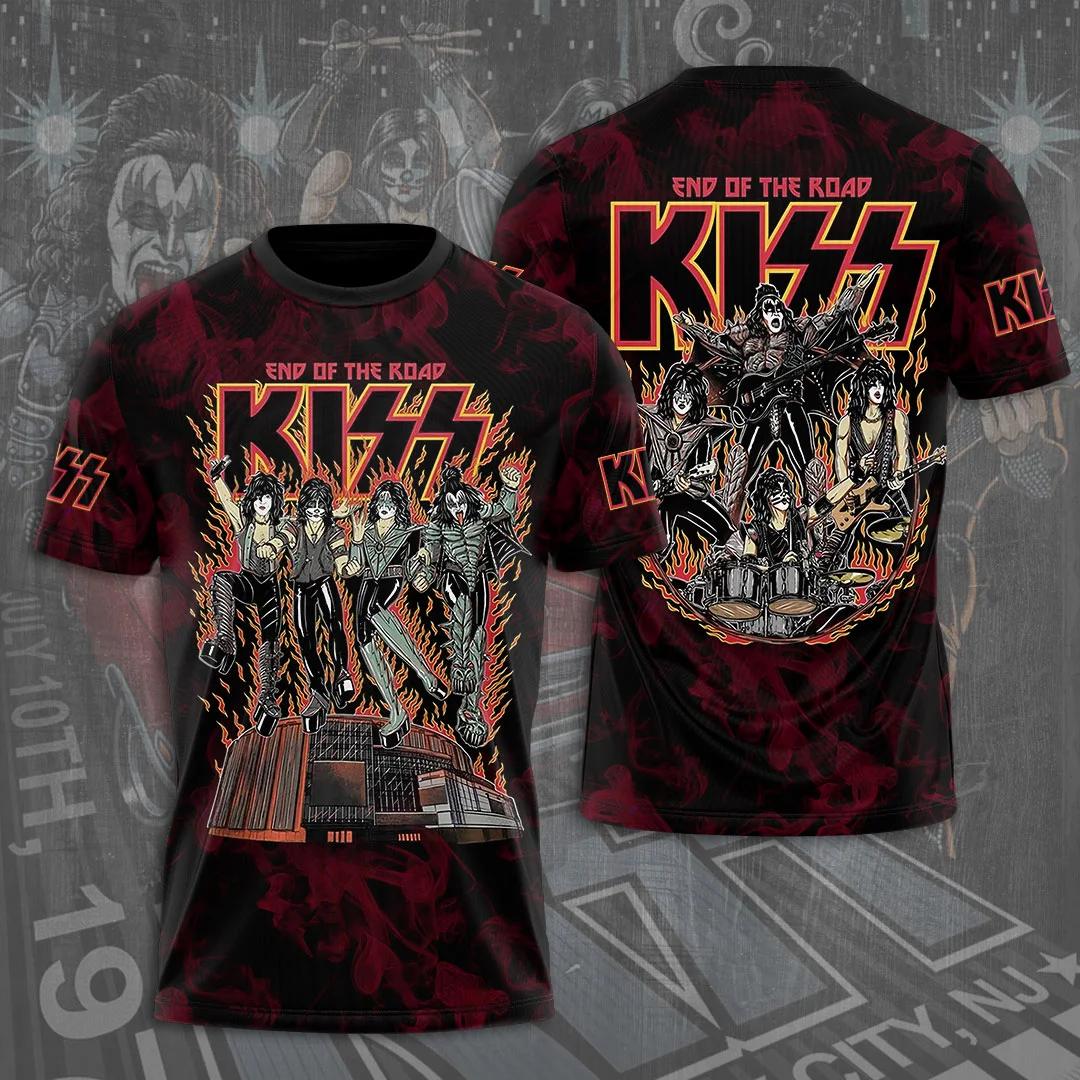 Горячие Футболки с принтом группы Kiss 3D Печать Летние Мужские Женские Забавные С коротким рукавом Круглый вырез Футболка Уличные Мужские Топы 6XL