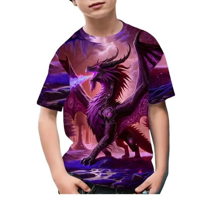 Children's Boy's Clothing Fashions Megalosaurus 3D Print Graphic T Shirts Outdoor Casual Summer Short Sleeves Children's T-Shirt