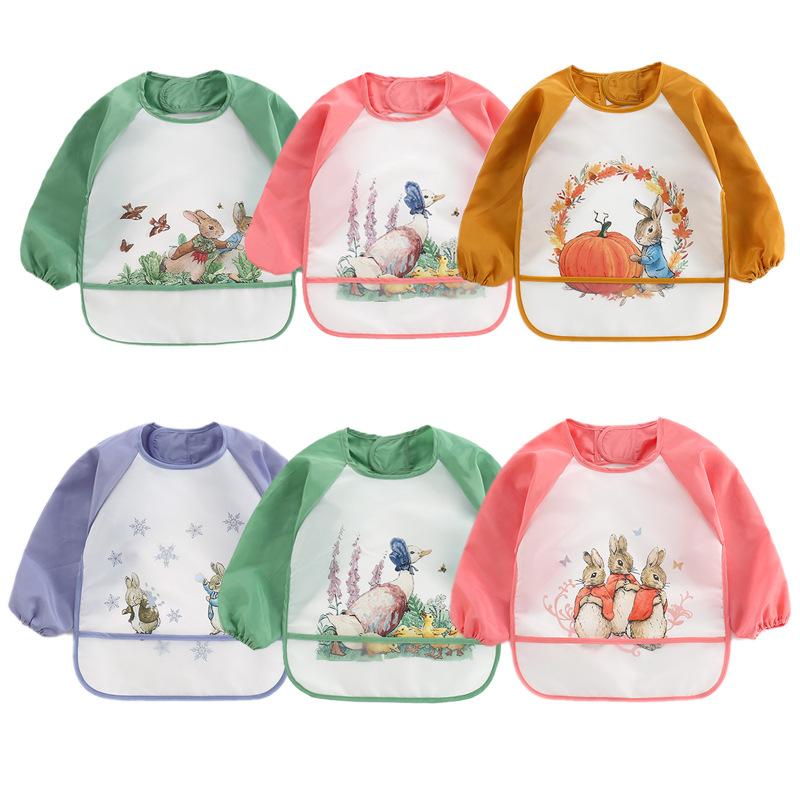Cute Baby Bibs Toddler Baberos Bavoir Waterproof Long Sleeve Apron Cartoon Animals Children Feeding Smock Bib Baby Stuff 0-3Y