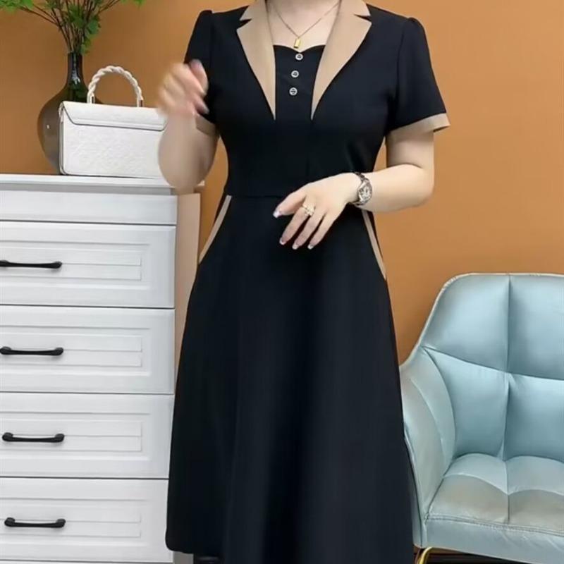 YYFS Women's Fashion Summer Spring Solid Color Print Short Sleeve POLO Neck High Waist Casual Dresses