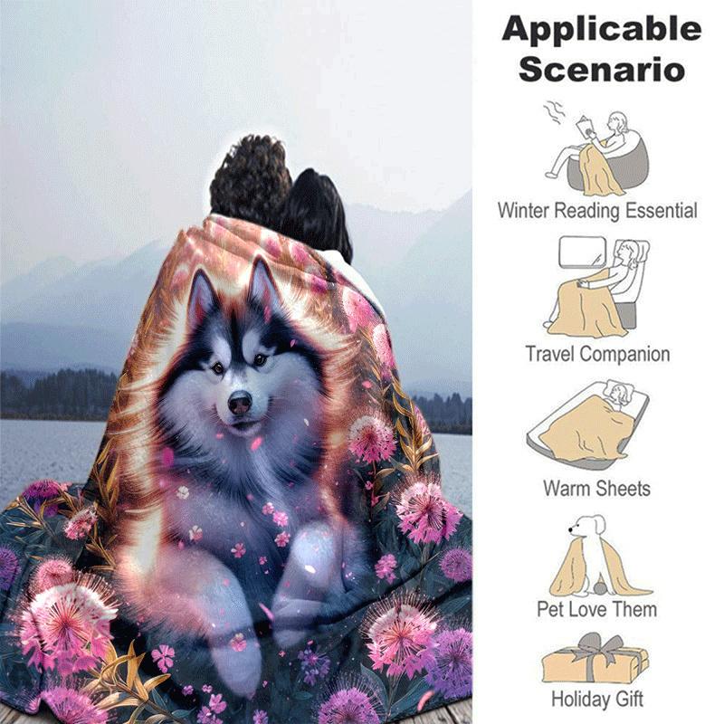 1pc Dog Printing Lightweight Flannel Blanket, Comfortable and Warm Blanket, for Camping Sofa Bed and Couch Office, in All Seasons