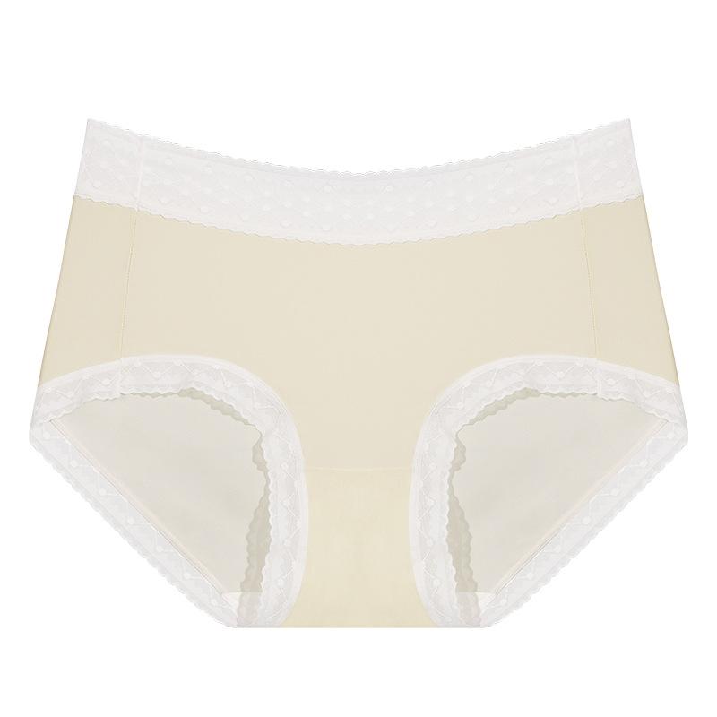 Damen-Unterwäsche aus Eisseide, Sommer, dünner Baumwolle im Schritt mit antibakterieller Spitzenkante, weicher mittelhoher Taille, spurlose Unterwäsche