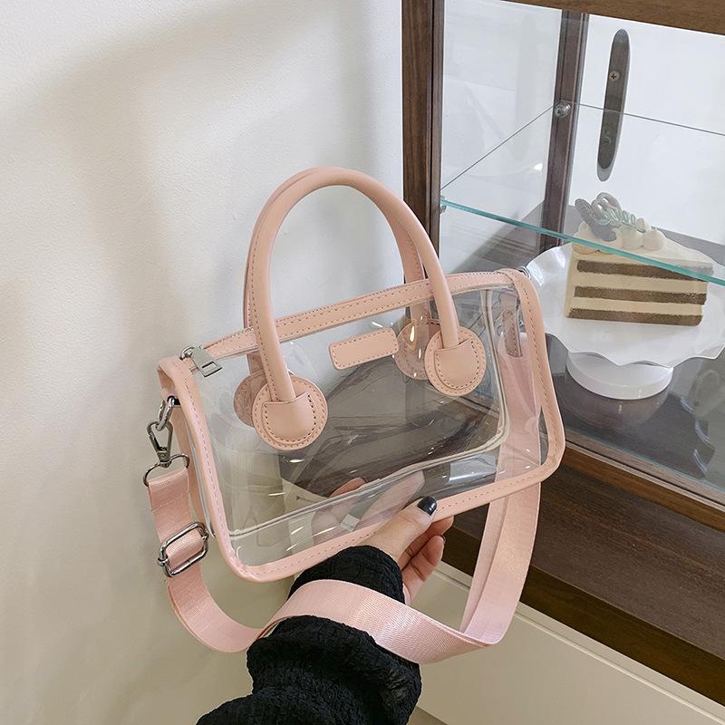 Clear Waterproof Handbag Transparent PVC Jelly Bag for Women Shoulder Messenger Purse for Beach Travel Tote and Shopping