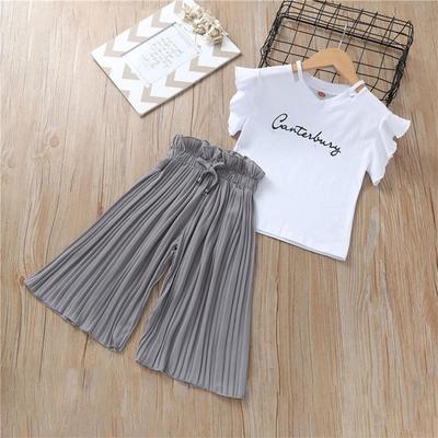 Conjuntos de roupas de verão para meninas, camiseta infantil + calças de pernas largas, manga curta, roupas de bebê menina, roupas infantis para meninas