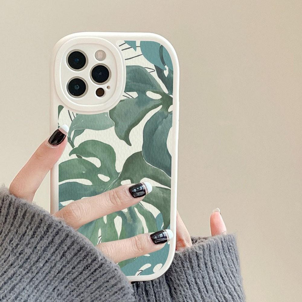 Blad Monstera Grön Telefonfodral Hårt Läder För IPhone 14 13 12 Mini 11 14 Pro Max Xs X Xr 7 8 Plus Fodral