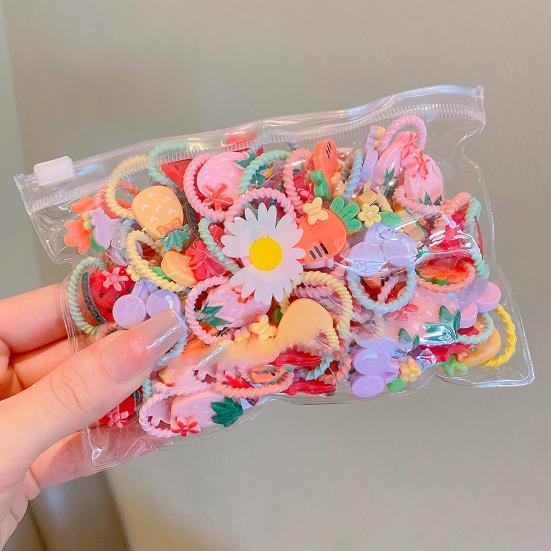 20 ks vlasových provazů Barevné kreslené květiny s mašličkou žába Dekor Vysoce elastické dívčí sponky do vlasů Vlasové doplňky