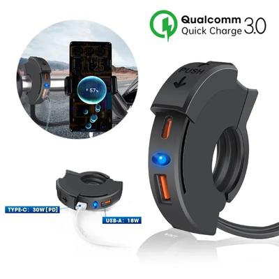 Motorcykelladdare QC3.0 18W PD 30W Vattentät Styrfäste Laddning Motorcykeltelefonladdare för 12/24V Uttagsadapter