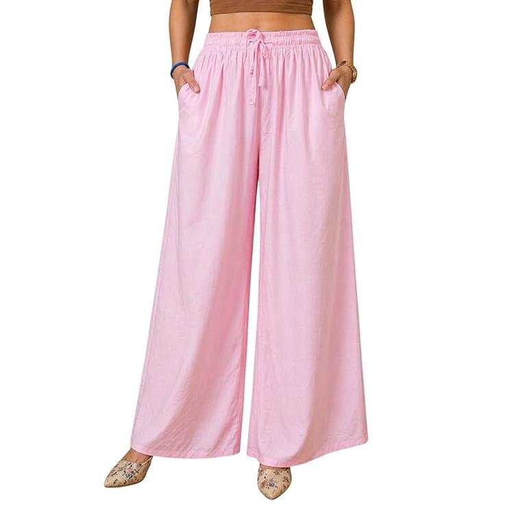 @ Assorted Design Cotton Elastic Straight Baby Pink Palazzo For Women UKZQ379 50%off