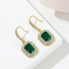 Delicate Female Earrings  Sterling SIlver Green Square AAA Zircon Emerald Earrings for Women Girls Statement  Bijoux