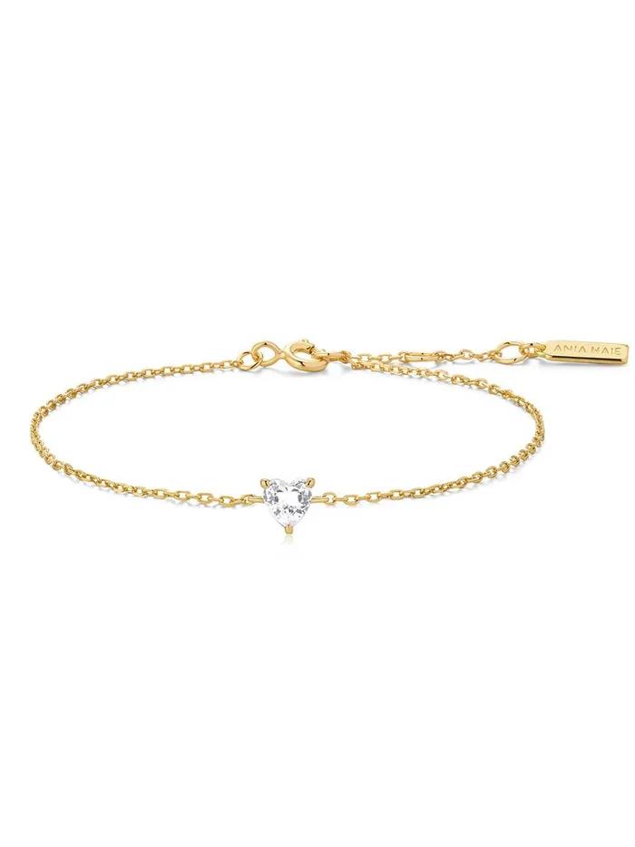 [Worn by Baek Ji-heon At Pmina] Gold Sparkle Heart 925 Silver Bracelet B074-01G.