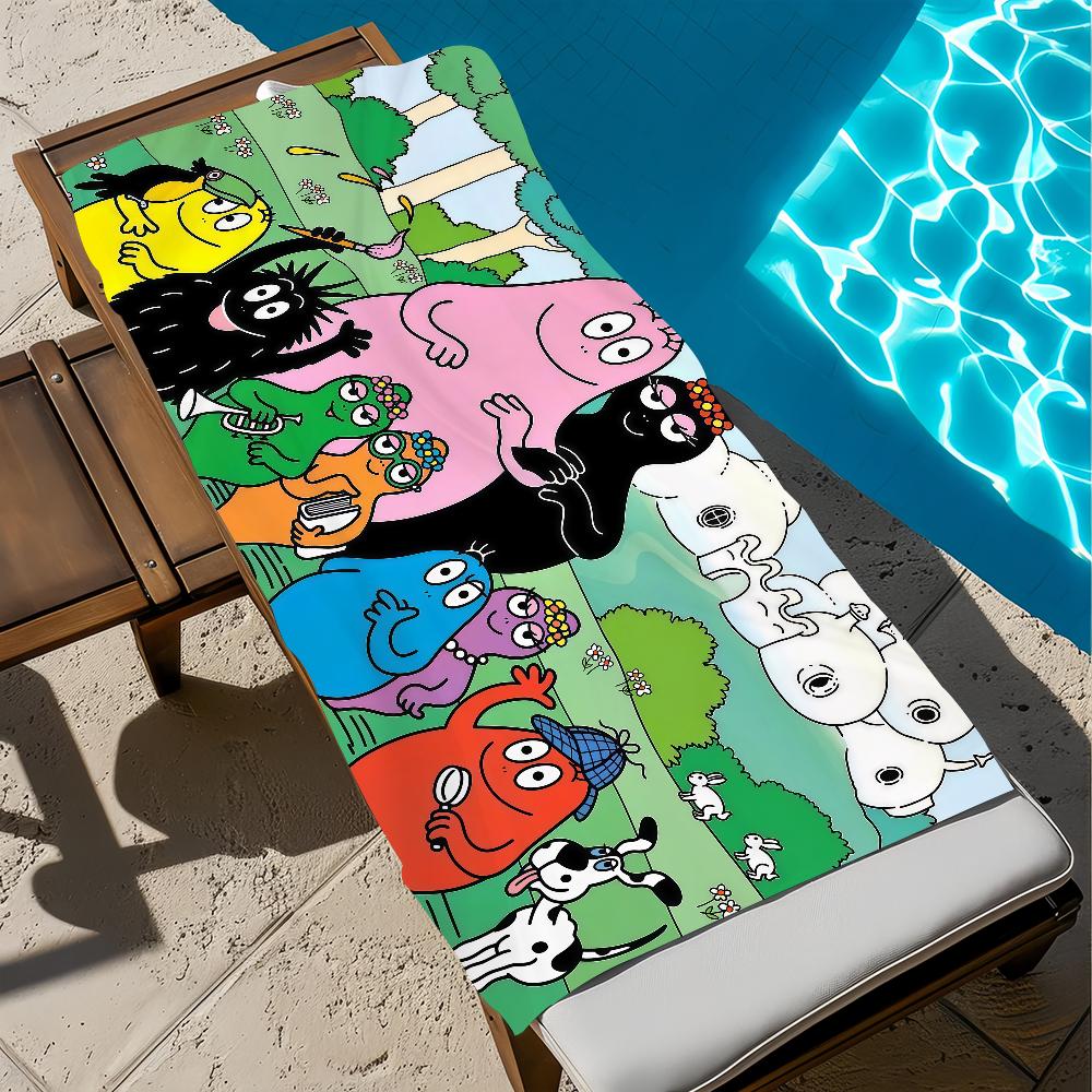 Cute B-BarbapapaS-ES Cartoon Towel Beach Towel Bath Quick-Drying Lightweight Blanket Portable Sauna Camping Swimming Pool Travel