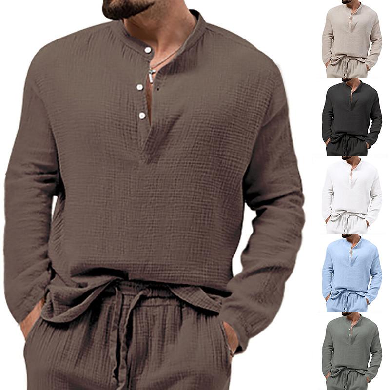 

Men S Long Sleeved Men S V-Neck T-Shirt Fashion Casual Color Matching T-Shirt L бежевий