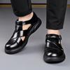 2025 Summer Hallow New Leather Sandals for Men Black Buckle Designer Platform Sandals Male Casual Driving Shoes Man