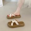 Thick Bottom Height Increase Outer Wear One-word Slippers Female 2025 Summer New Fairy Wind French Beach Pearl Cool Slippers