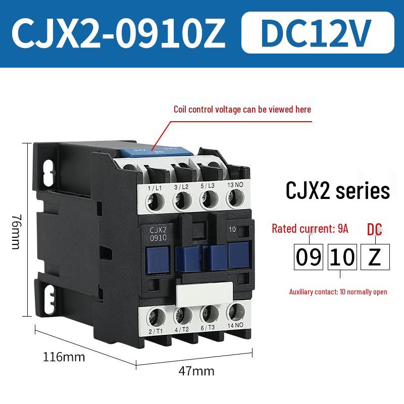 CJX2 DC Contactor: Models 1210, 0910, 1810, 2510 - Voltage Options: 12V, 24V, 48V, 110V, 220V, 380V
