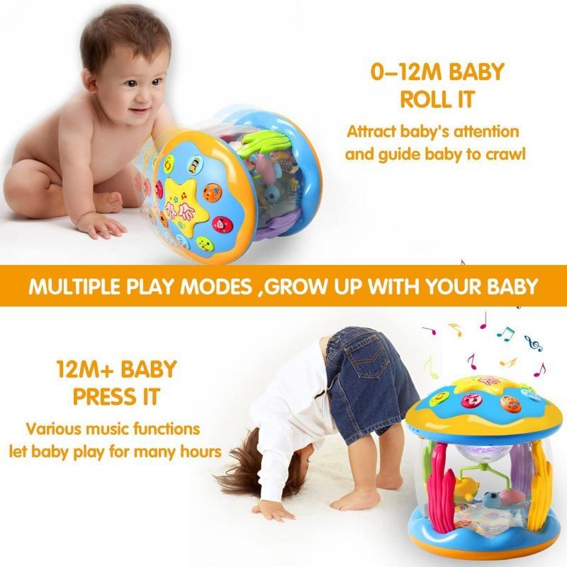 Non-Toxic Random 1Pc Kids Hand Drum Lighting Music Multi-Functional Music Projection Infant Toy Baby Ocean Rotation Soothing Pat Drum Toy