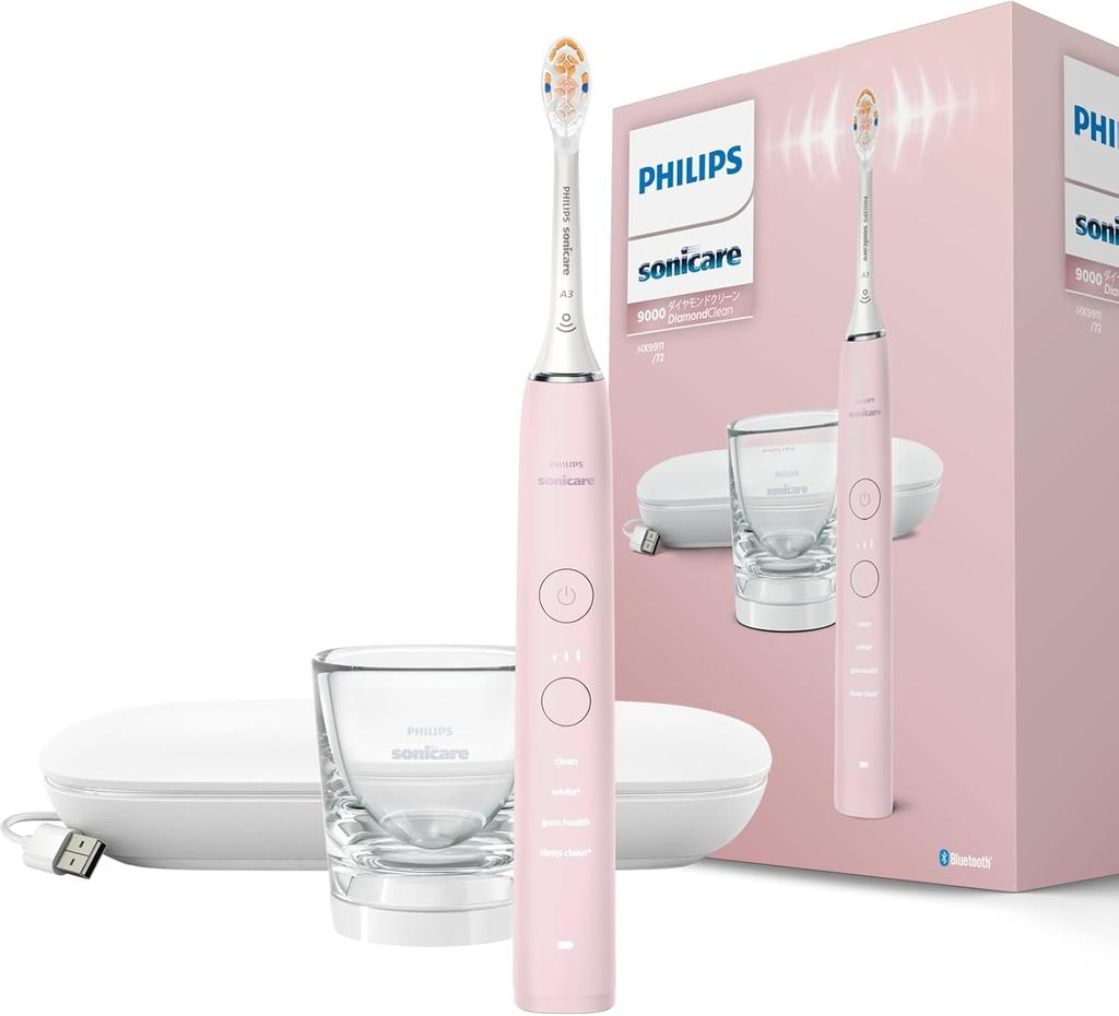 Philips Sonicare DiamondClean 9000 Electric Toothbrush Travel Case and Charger Pink (with Glass) HX9911/72,