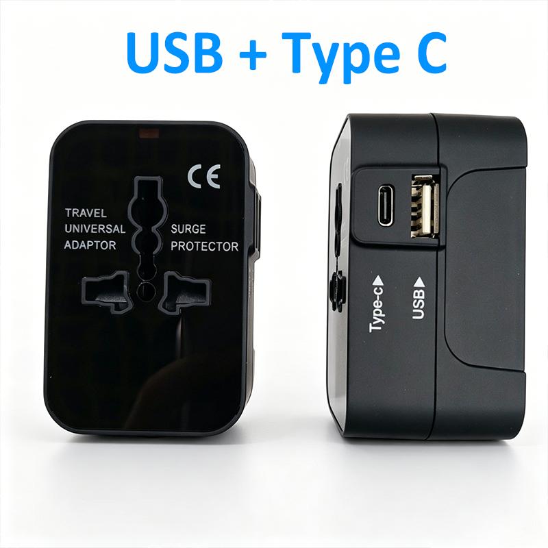 Universal Travel Adapter with Dual USB Type-C & AC Outlets All-in-One Wall Charger Worldwide Plug Converter for US/EU/UK/AU