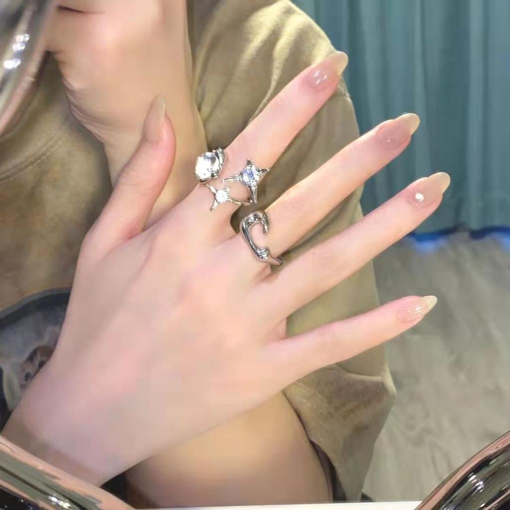 Cold Wind Open Ring Female Niche Design High Sense Large Zircon Index Finger Ring Personality Ring