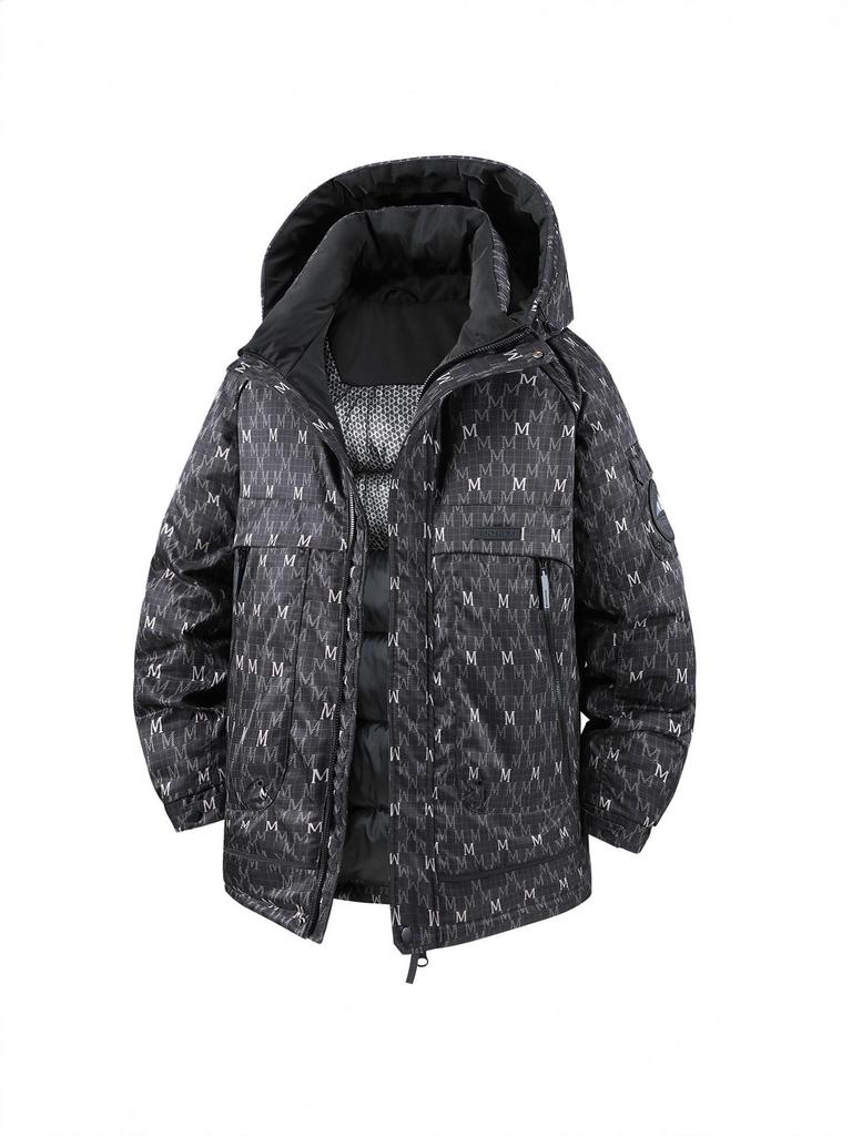 2025 Winter Herren Trendige Kapuzen-Baumwolljacke mit Buchstabenaufdruck - Dick und Warm 2566