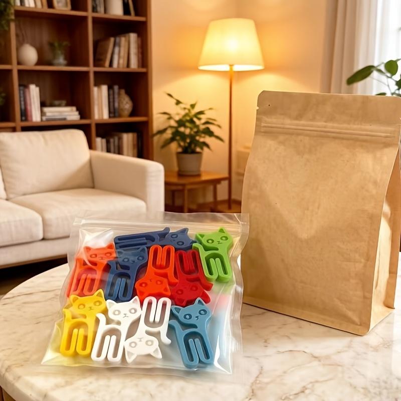 10pcs Multi-colored Mixed Pack of Cat-shaped Snack Bags with Sealing Clips Food Bags Packaging Sealing Clips Lightweight