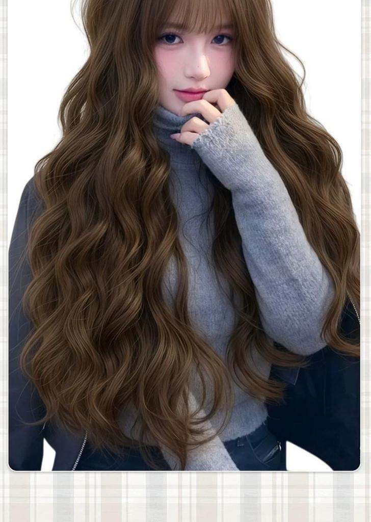 Women's Full Head Wig, Lazy Water Wave Long Curly Hair, Natural Seamless Look, Large Scalp Egg Roll Wig.