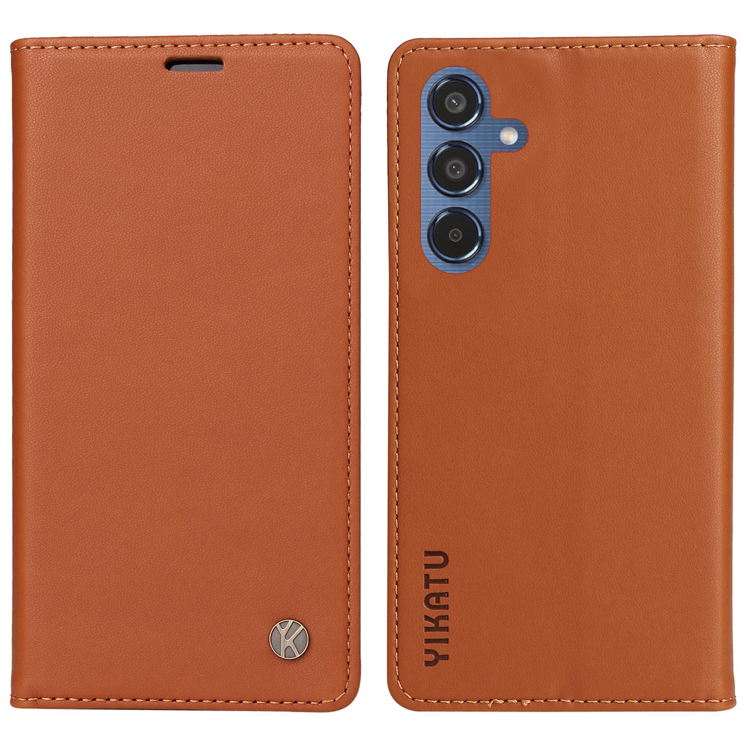 

YIKATU YK-001 For Samsung Galaxy M35 5G Case Leather Flip Phone Cover Hidden Magnetic Absorption Brown