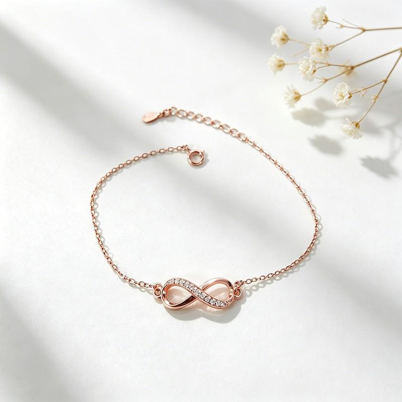 Sterling Infinity Number 8 Charm Bracelet Women Rose Gold White Fashion Minimalist Elegant Jewelry 925 Sterling Silver