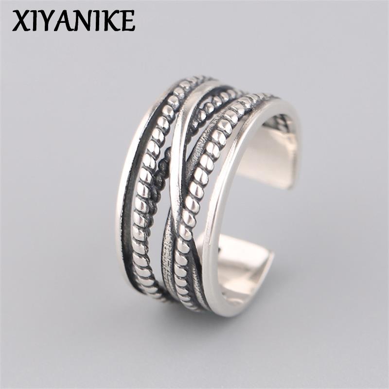 XIYANIKE Silver Color Vintage Multilayer Winding Adjustable Cuff Finger Rings For Women Girl Fashion New Jewelry Party Gift