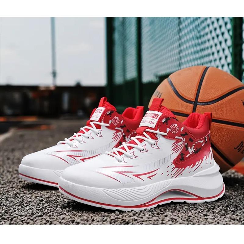 Men's High-Top Basketball Sneakers Flame Pattern Cushioned Athletic Shoes Non-Slip Thick Sole Sports Trainers