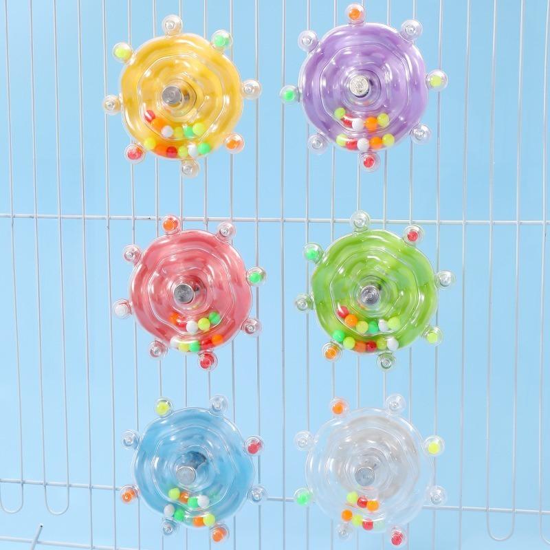 1pc Parrot flying saucer spinning music colorful pearl rice runner pet toy decompression bird fun safe and healthy transparent