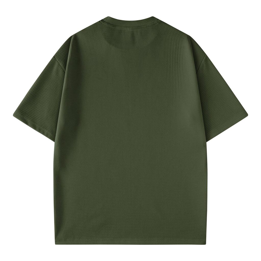 Men's Solid Waffle Texture Loose Fit Crew Neck Short Sleeve T Shirt Casual Lightweight Breathable Fabric Summer Top