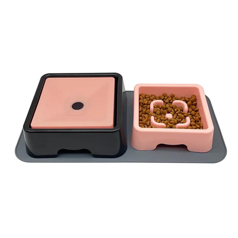 

Slow Feeder Dog Double Bowl with Silicone Mat Cat Pet Food Water Feeder Drinking Bowls Anti-Choking Non-Slip Basin Puppy Bowl