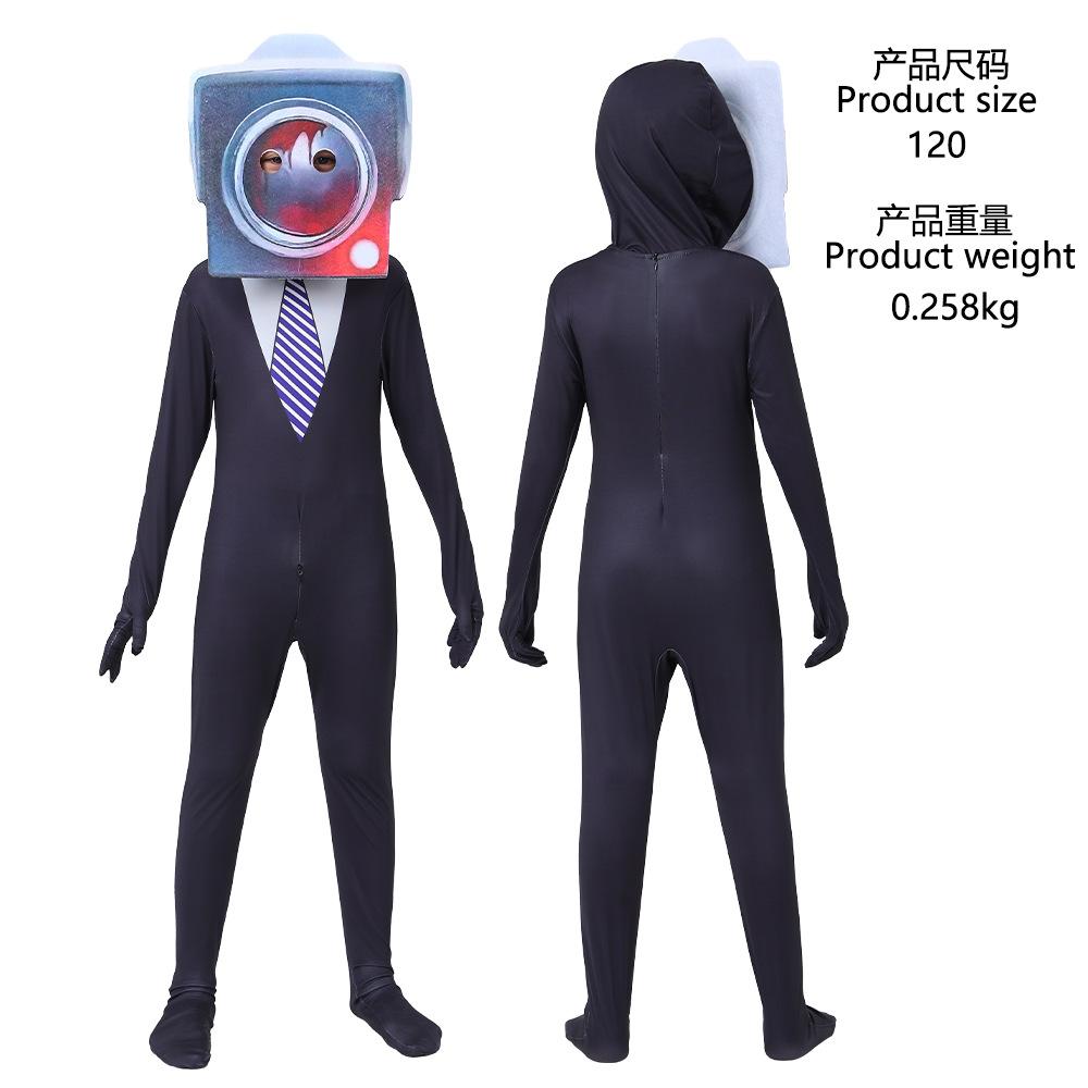 Halloween Skibidi5 Strumpfhose Cosplay Kostüm Einteiler Kinder Cosplay Kostüm Monitor Mann gegen Toilettenmann