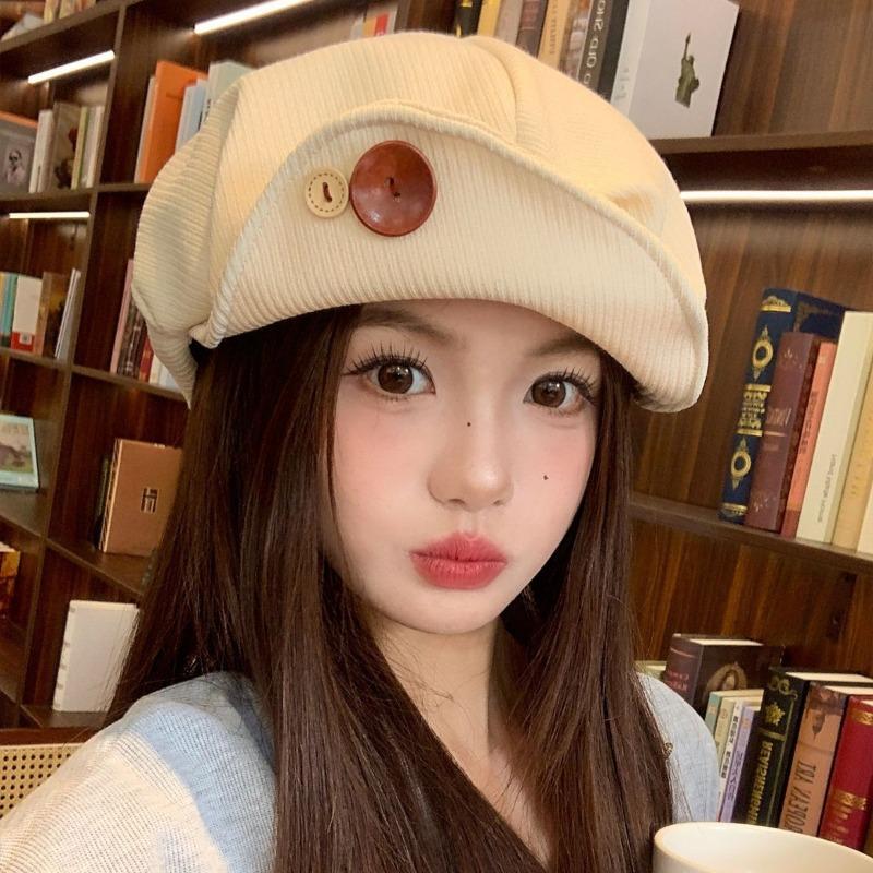 Autumn star anise beret retro flipped brim pleated cloud painter hat women's casual literary versatile hat tide